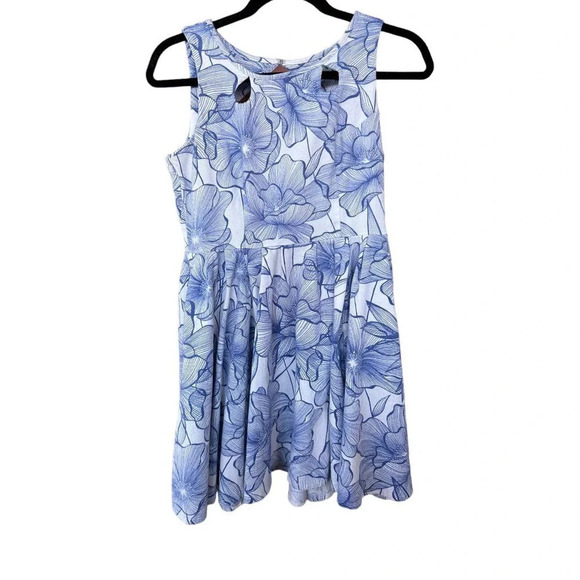 Danny & Nicole Women's Blue & White Floral Cutout Mini Dress w/ Pockets Size 8 - Picture 1 of 7